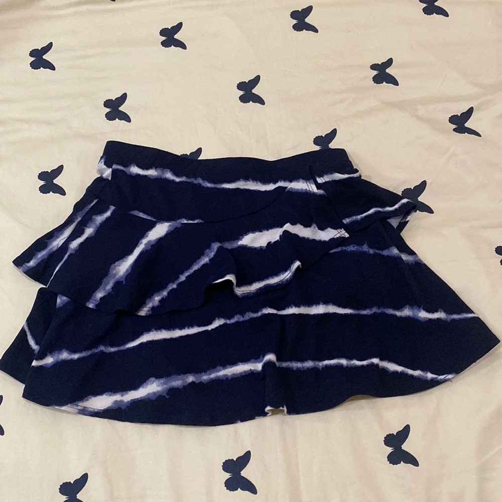 navy blue and white ruffled skirt womens